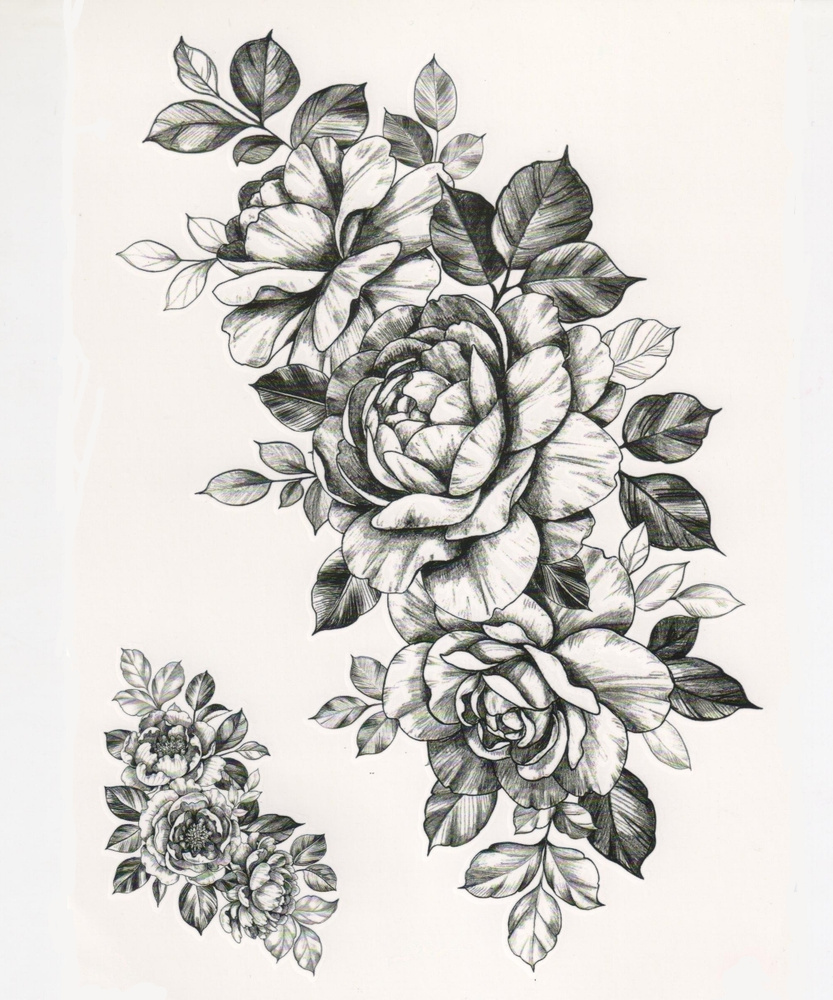 Временная тату роза, дракон, переводная татуировка, цветы, змея, переводка, рукав, фотосессии 21х15 см #1