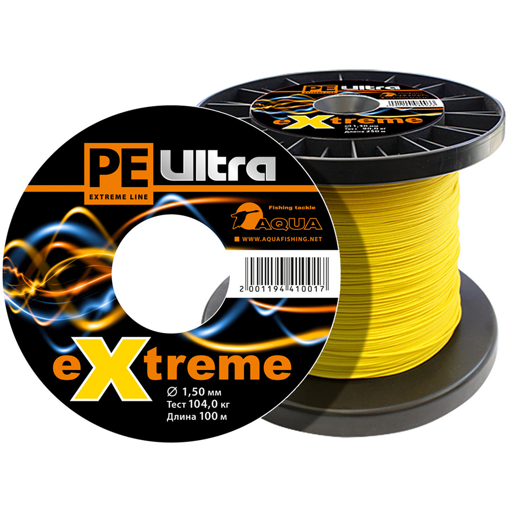 Плетеный шнур для рыбалки AQUA PE ULTRA EXTREME 1,50mm (цвет желтый) 100m  #1