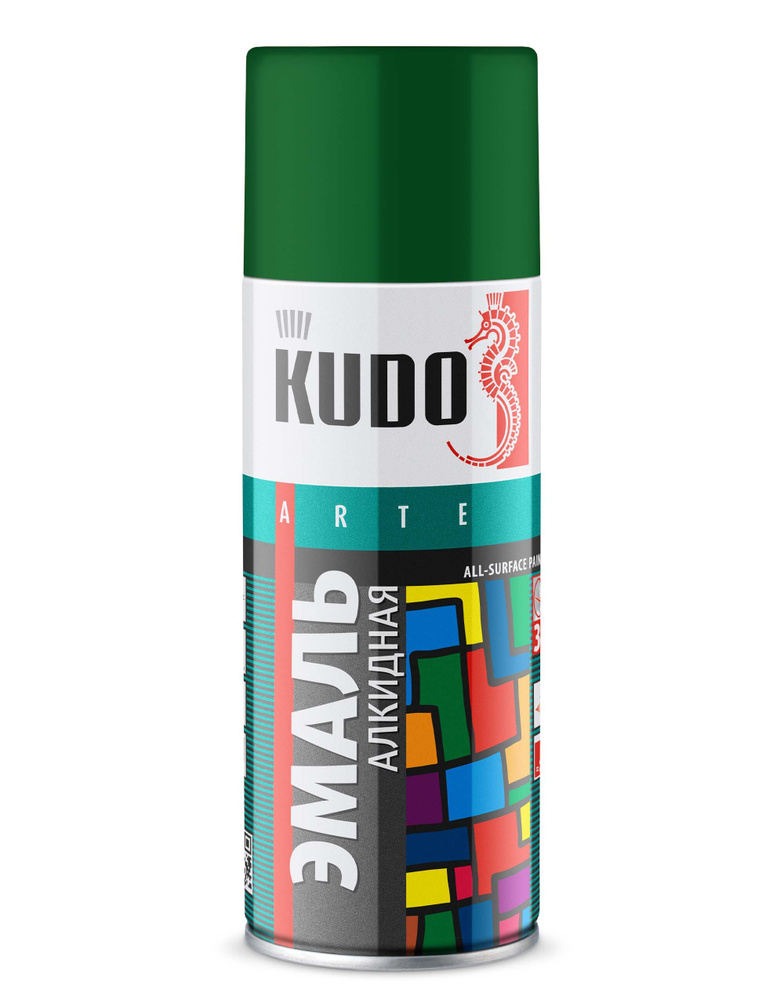 Аэрозольная краска в баллончике KUDO, алкидная, быстросохнущая, глянцевое покрытие, зеленый RAL 6029, #1