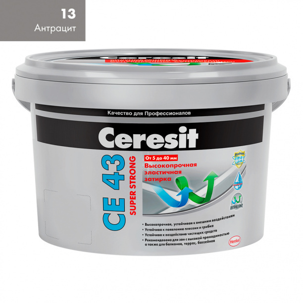 Затирка Ceresit CE 43 Super Strong 5-40 мм антрацит 2 кг #1