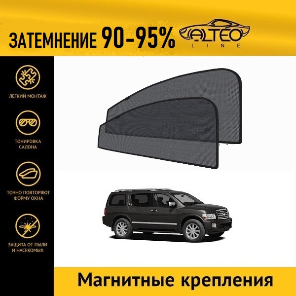 Автошторки ALTEO PREMIUM на Infiniti QX56, 1 (2004-2010) на передние двери на магнитах с затемнением #1