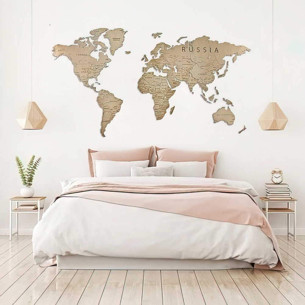 Декор "Карта мира на англ. языке" многоуровневый, натуральный, XL 3197, 72х130 см  #1