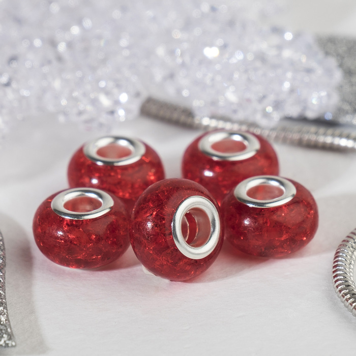 Queen Fair Бусина "Сахарный кварц", цвет красный в серебре, 15 штук.  #1