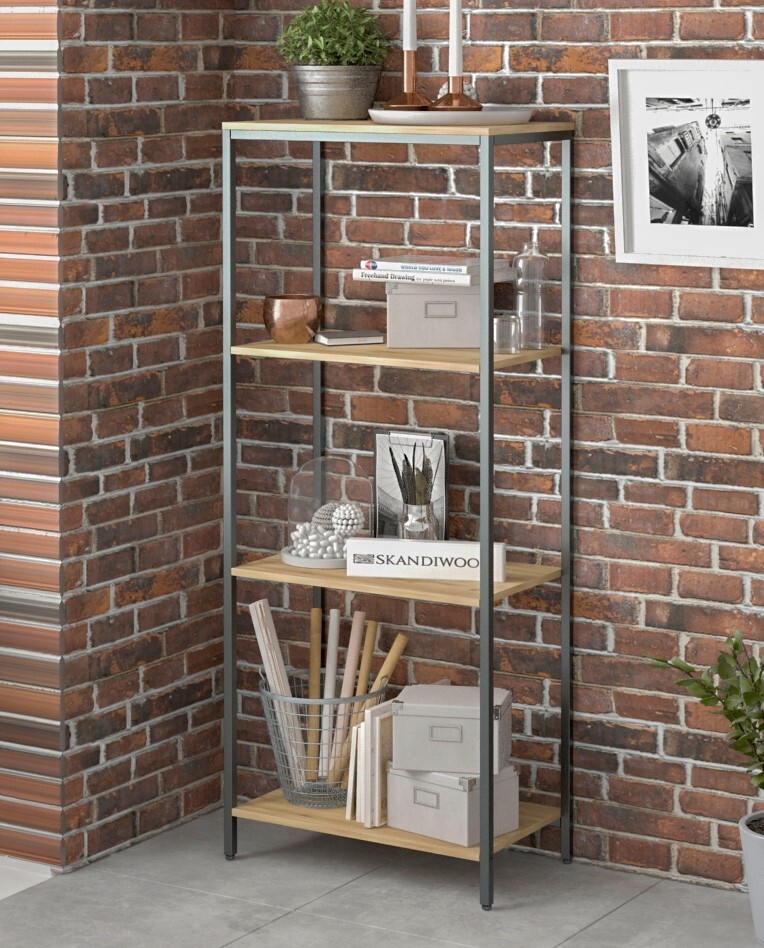 стеллаж, этажерка, пенал, шкаф для книг металлический деревянный напольный SKANDIWOOD Chicago в стиле #1