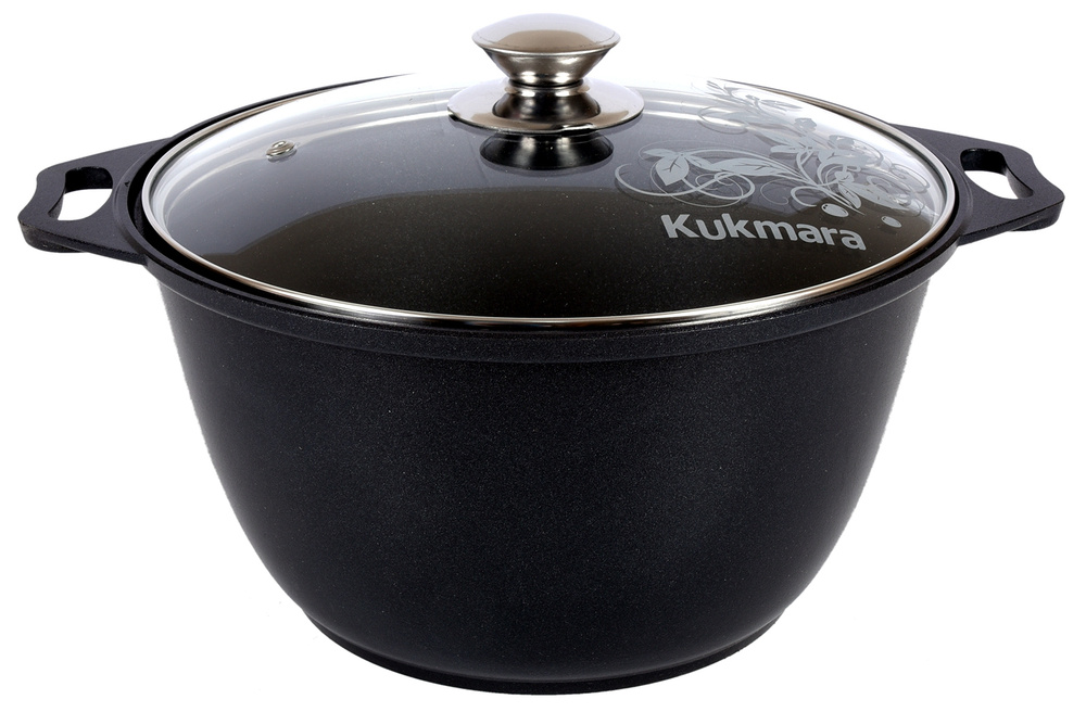 Кастрюля Kukmara 4 л с антипригарным покрытием, литой алюминий, стеклянная крышка 24см, черная, к41а #1