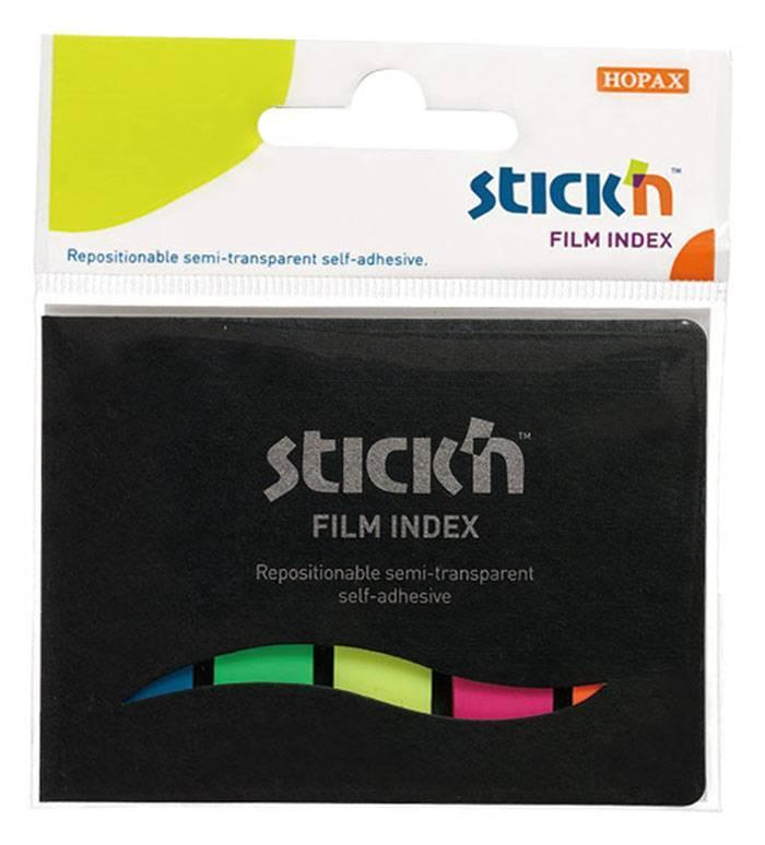 Клейкие закладки пластиковые Hopax Stickn, 5 цветов неон по 25л., 12х45мм, в обложке (21076), 24 уп. #1