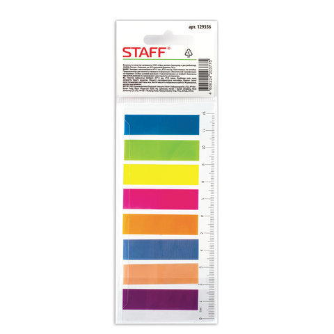 Клейкие закладки пластиковые Staff, 8 цветов по 25л., 45х12мм, на пластиковой линейке 12см (129356), #1