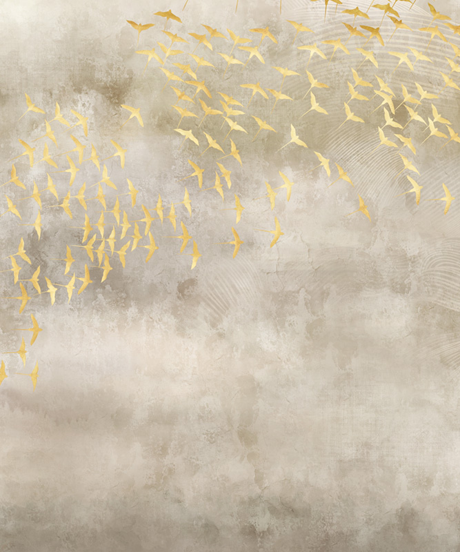 Фотообои флизелиновые на стену 3д GrandPik 52423 Лофт "Стая золотых птиц" (ШхВ), 250х300 см  #1