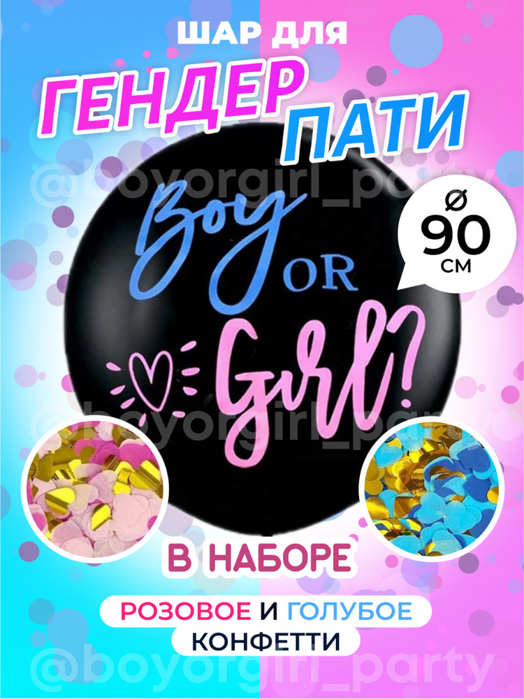 Шарик для Гендер пати Gender Reveal Party Мальчик или Девочка с конфетти два цвета  #1