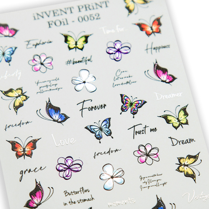iNVENT PRiNT блестящие водные наклейки для ногтей Бабочки F-052  #1