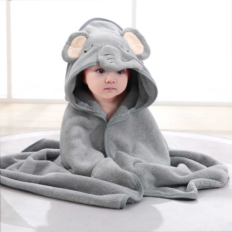 Детское мягкое полотенце плед с уголком капюшоном махра для малышей 'Серый слоник'  #1