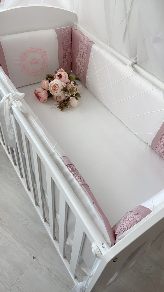 Бортики в детскую кроватку для новорожденного "Сон", пудровый, в прямоугольную кроватку 120*60 см или #1