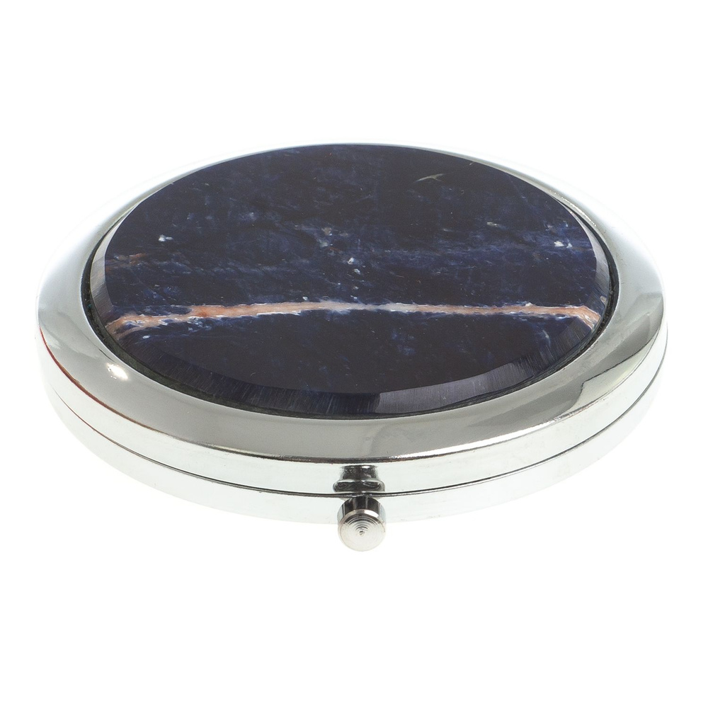 Зеркало круглое из камня содалит цвет серебро / зеркальце карманное складное с увеличением / подарок #1