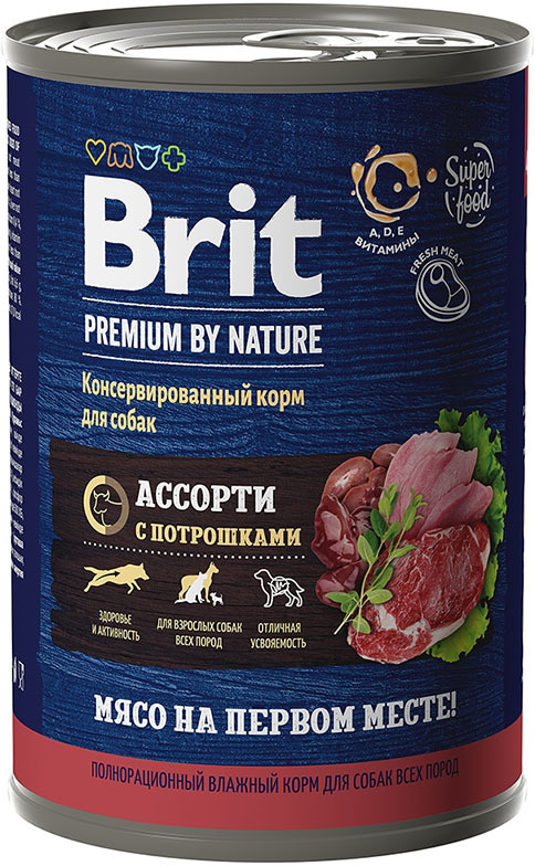 Корм Brit Premium By Nature (консерв.) для собак, ассорти с потрошками, 410 г x 9 шт  #1