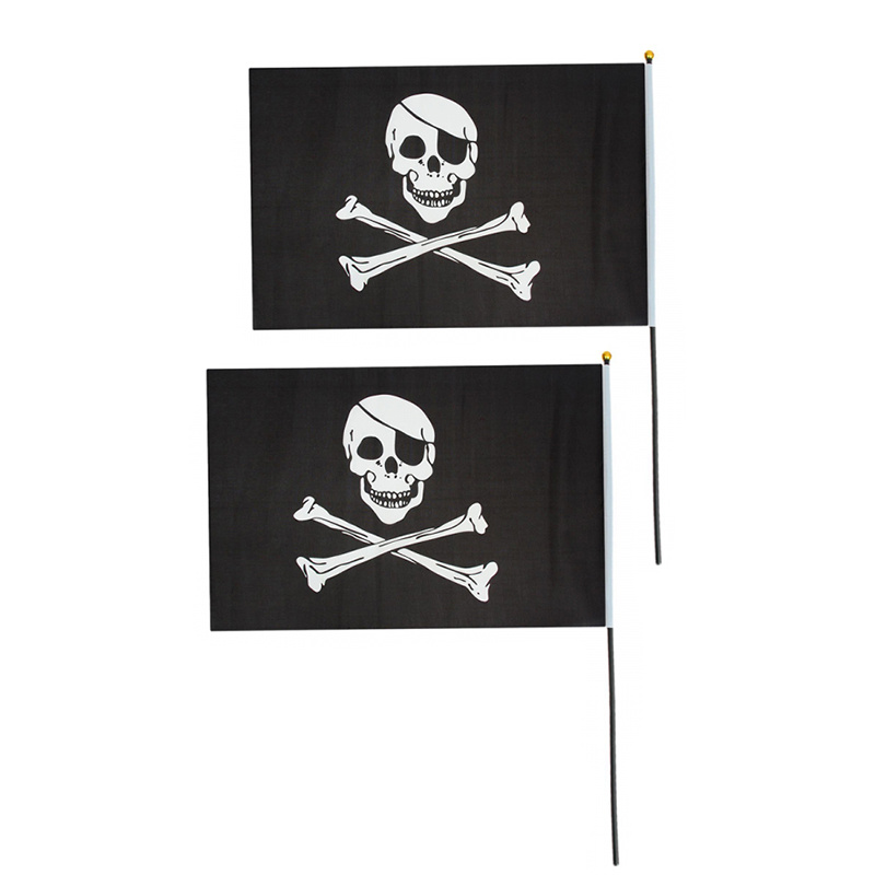 Флаг пиратский черный "Веселый Роджер" пират с повязкой, 14*21 см (Набор 2 шт.)  #1