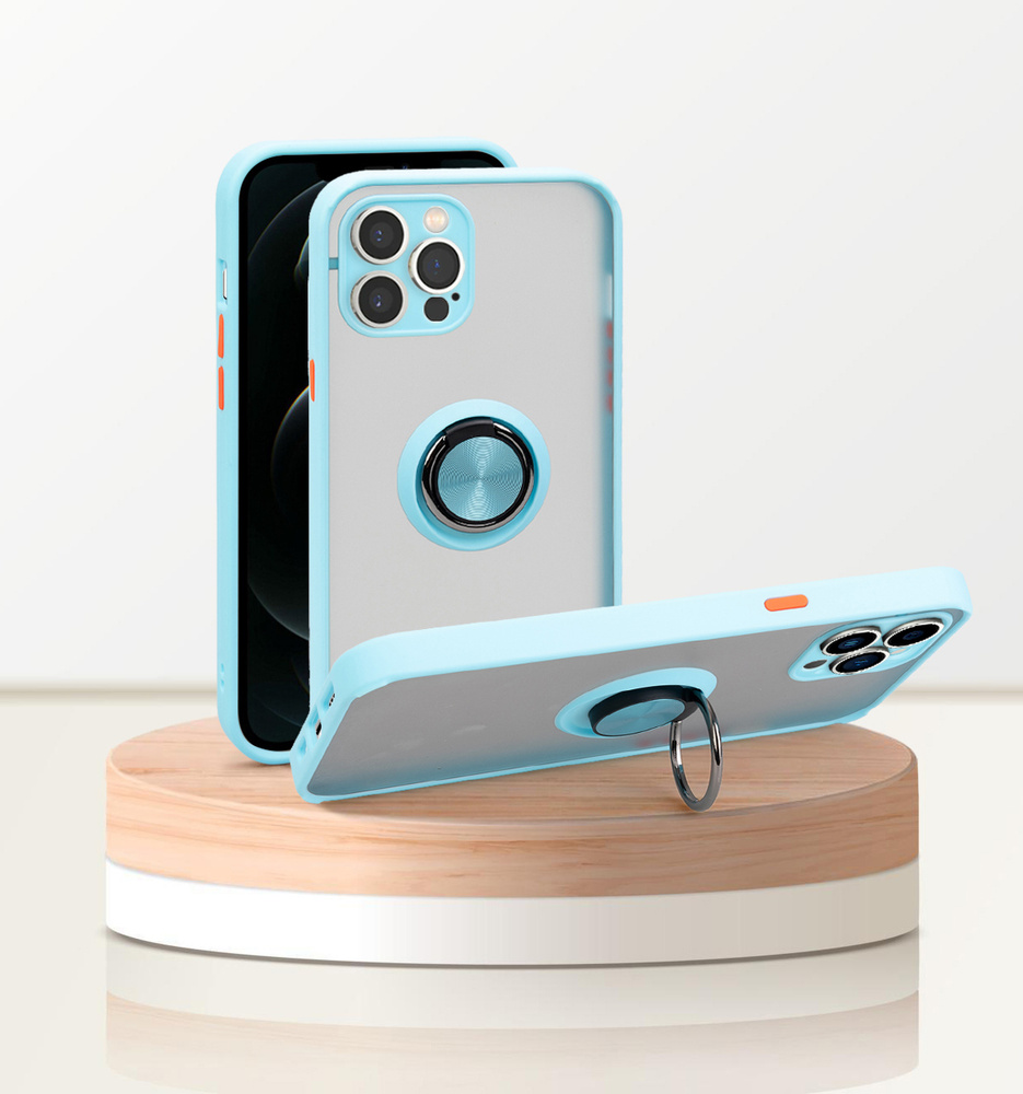Чехол для айфон 11 про макс / iphone 11 pro max, голубой, с кольцом, магнитный, подставка, защита камеры #1