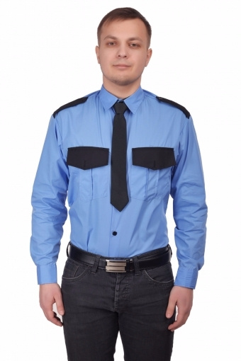 Рубашка охранника длинный рукав голубая/черный в заправку  #1