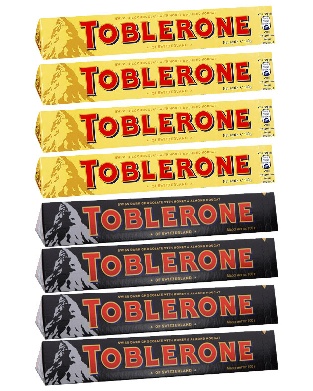 TOBLERONE шоколад с медово-миндальной нугой набор (молочный и горький) 100гр, 8шт  #1