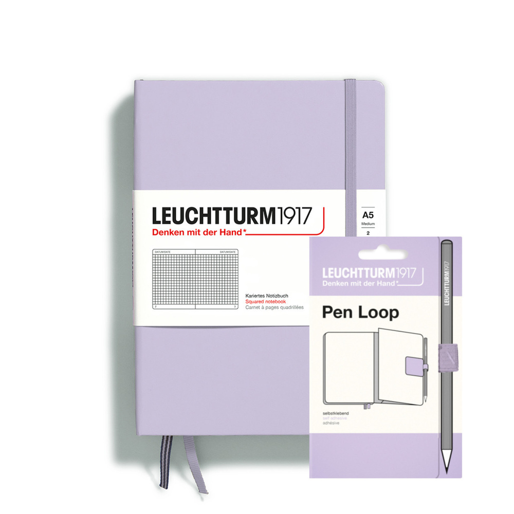 Комплект Leuchtturm1917: блокнот A5 Medium лиловый, в клетку + держатель для ручки Pen Loop, лиловый #1