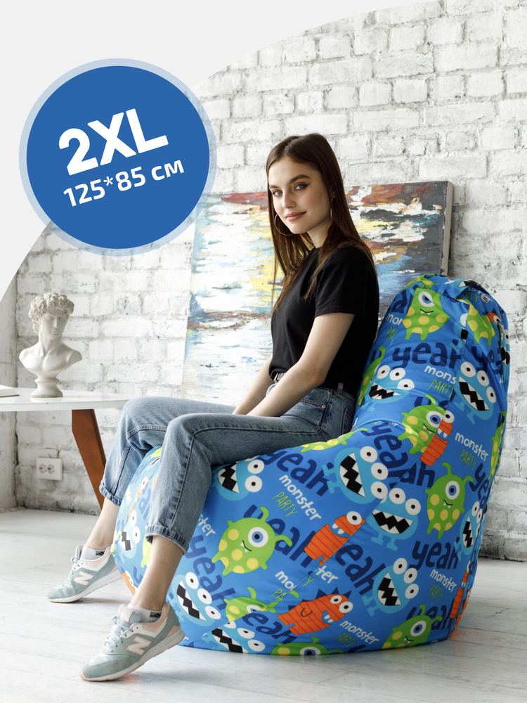 Bean-Bag Кресло-мешок Груша, Велюр натуральный, Размер XXL,синий  #1