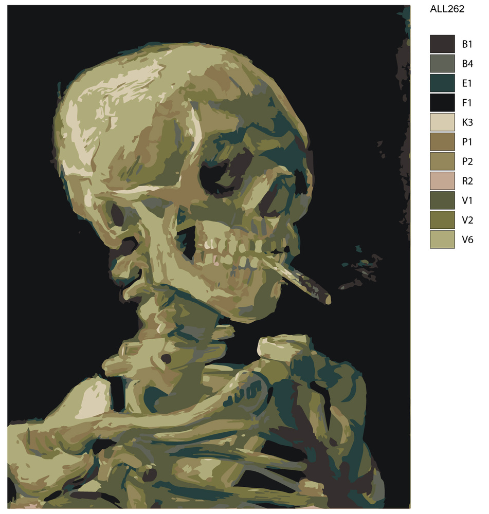 Картина по номерам "Череп с горящей сигаретой" Винсент Ван Гог ALL262 40х50  #1