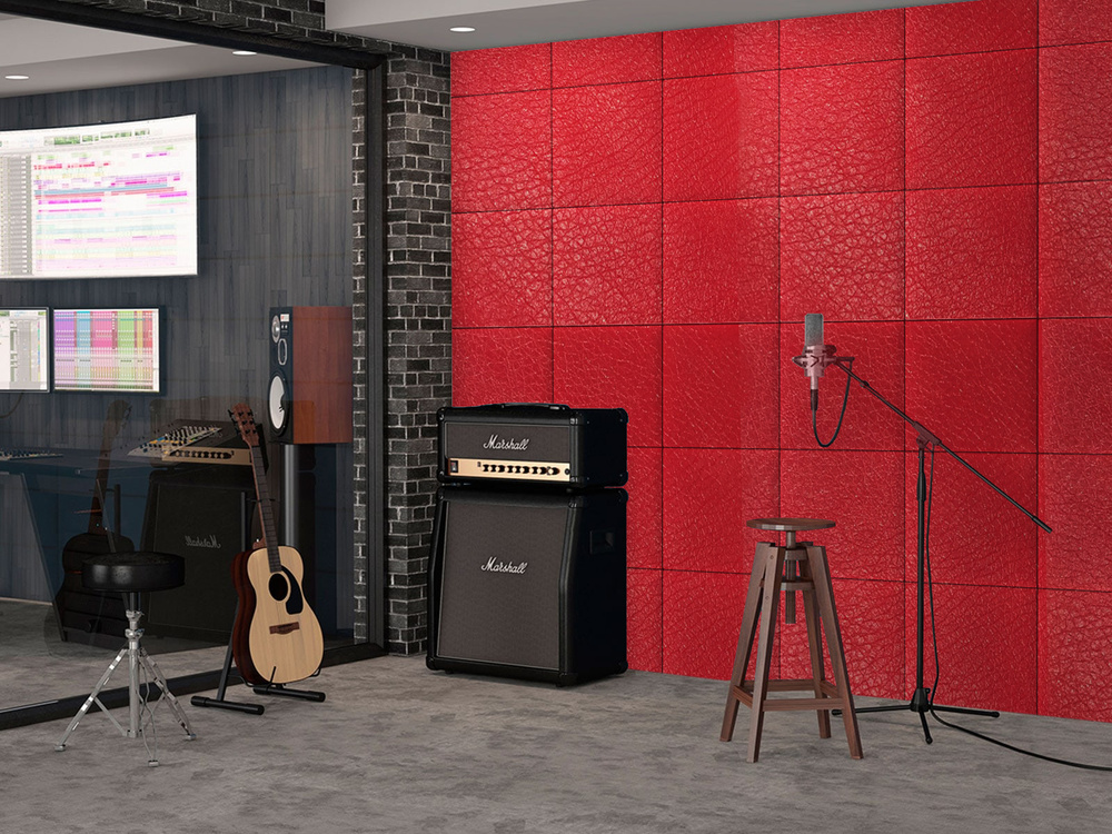 Шумо звукоизоляционные мягкие панели Eco Leather Red 50х50 см 2 шт.  #1