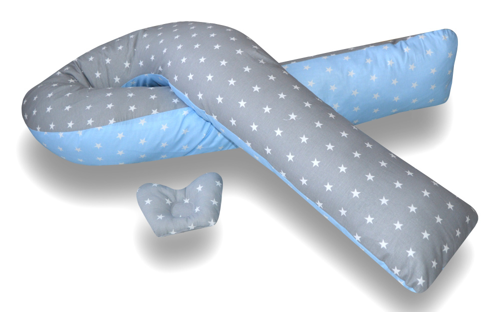 Подушка для беременных U-350 + подушечка для малыша Серо-голубые звездочки, 70х350  #1