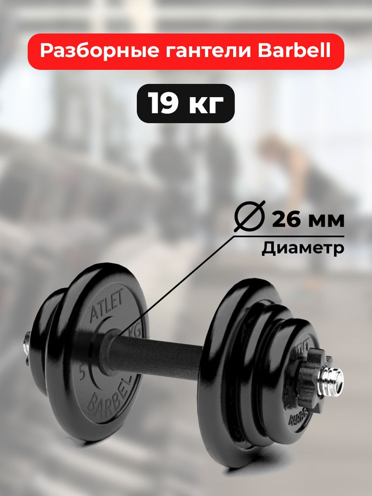 Гантель обрезиненная разборная Barbell Atlet 19 кг #1