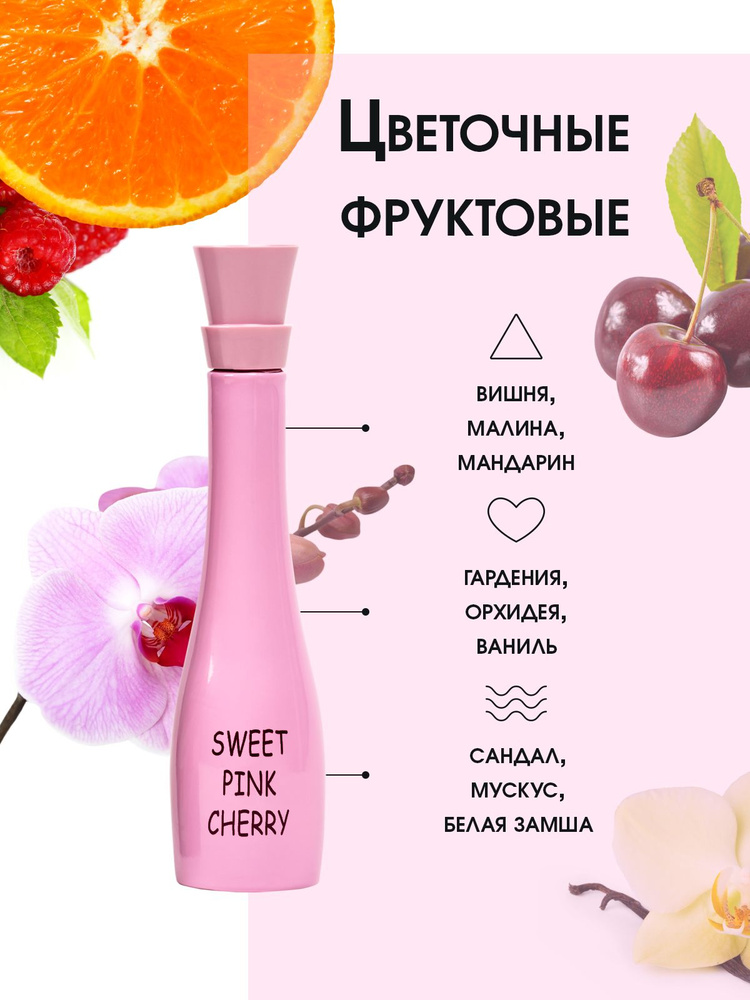 Туалетная вода женская Sweet Pink Cherry сладкий вишневый фруктовый аромат, 50 мл  #1