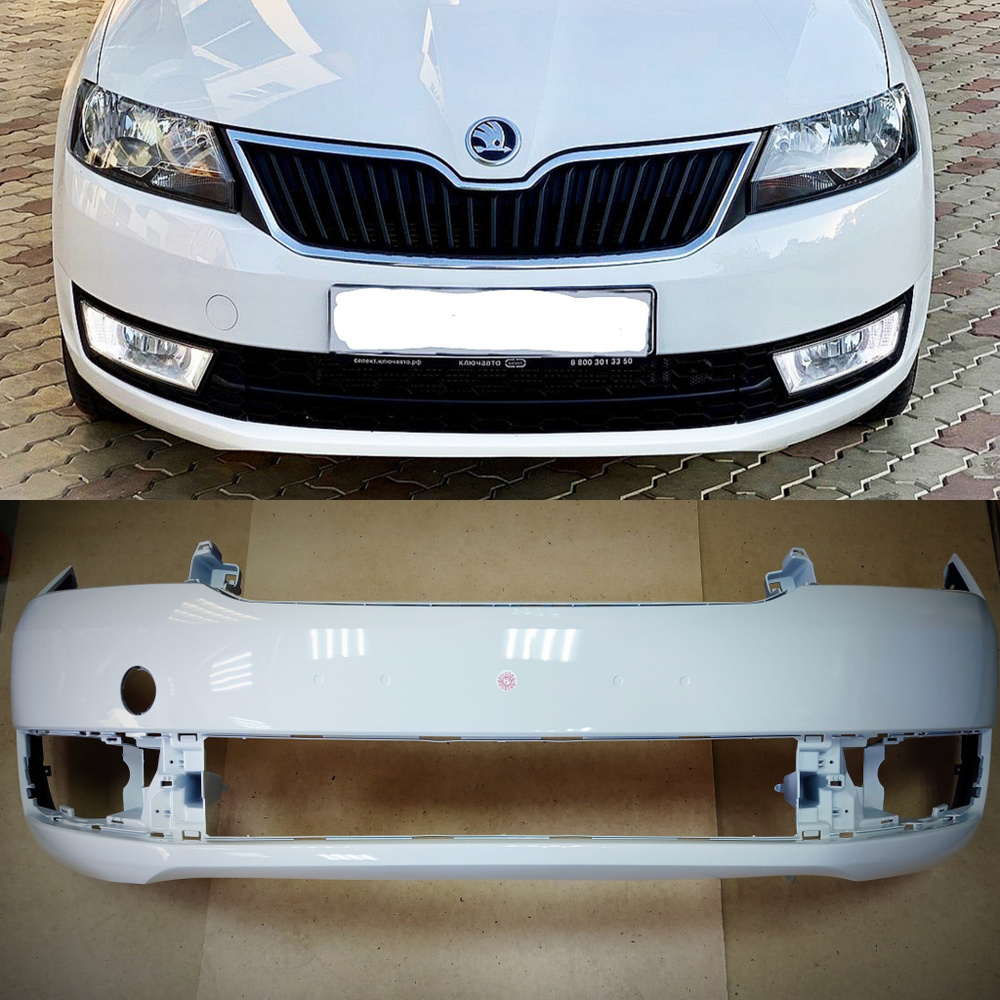 Бампер передний в цвет кузова Skoda Rapid Шкода Рапид (2012-2020) LC9A(0Q)- PURE WHITE-Белый  #1