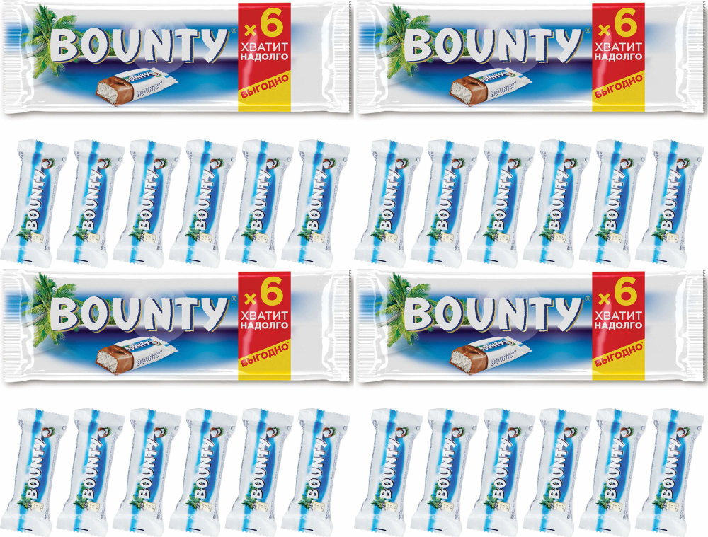 Шоколадный батончик Bounty 27,5 г х 6 шт, комплект: 4 упаковки по 165 г  #1