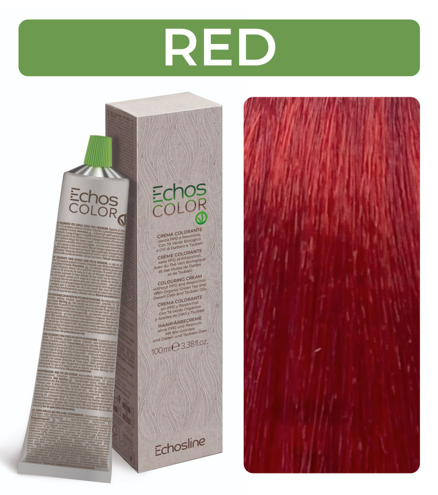 ECHOS Стойкий перманентный краситель COLOR для волос (RED - красный) VEGAN, 100мл  #1