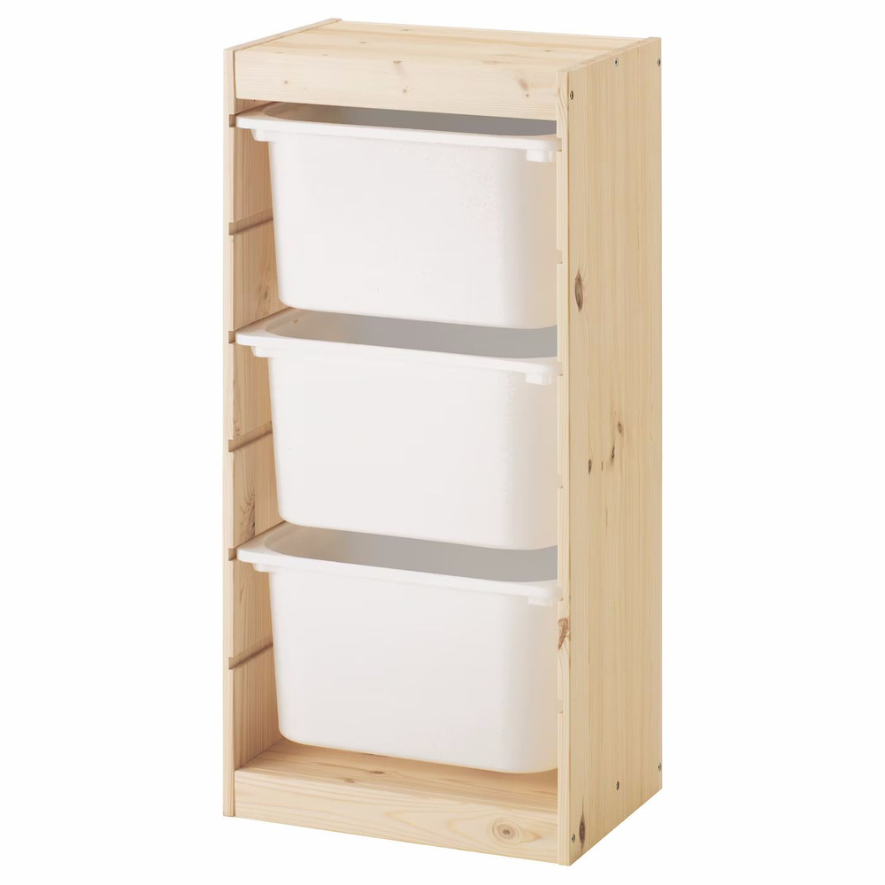 Деревянный стеллаж для игрушек с белыми (3) контейнерами TROFAST, 44х30х90.6 см  #1