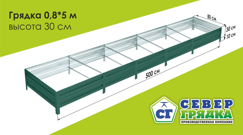 Север Грядка / Грядка оцинкованная с полимерным покрытием 0,8 х 5,0м, высота 30см Цвет: Зеленый мох  #1