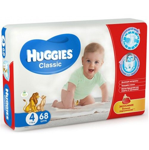 Huggies Classic Soft&Dry Подгузники дышащие, 4 размер, 7-18 кг, 68 шт, 1 упаковка.  #1