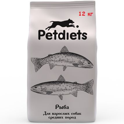 Корм сухой "Petdiets" (Петдаетс) для собак средних пород, рыба, 12кг, содержание рыбы 39,6%  #1