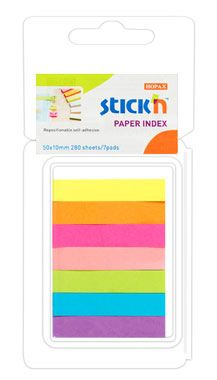 Закладки самокеющиеся индексы бумажные Stick'n 21618 10x50мм, 7 цветов, в упаковке, 40 листов, блистер #1