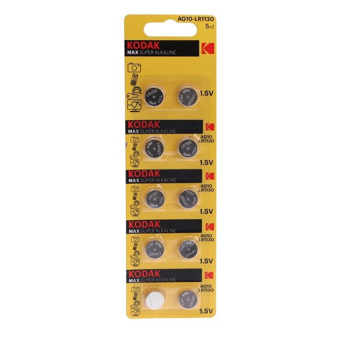 Батарейка алкалиновая Kodak, AG10 (G10, 389, LR1130, LR54)-10BL, 1.5В, блистер, 10 шт.  #1