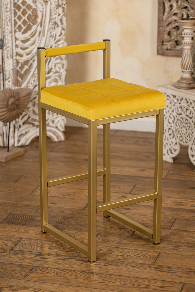 Полубарный стул Лофт со спинкой, цвет желтый, основание золотистое, высота 65 см  #1