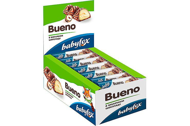 Батончик BabyFox, батончик вафельный Bueno в молочном шоколаде, 23 г (упаковка 24 шт.)  #1