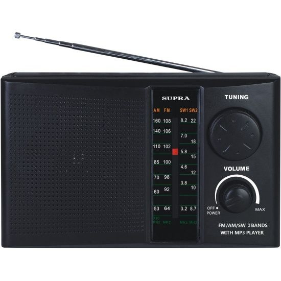Радиоприемник РЕТРО переносной громкий SUPRA ST-19U черный, 4 Вт, расширенный FM 64-108 МГц/АМ/SW1-2, #1