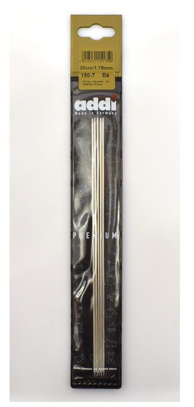 Спицы чулочные №1,75-20см Addi, для вязания, сталь, 5 шт в блистере  #1