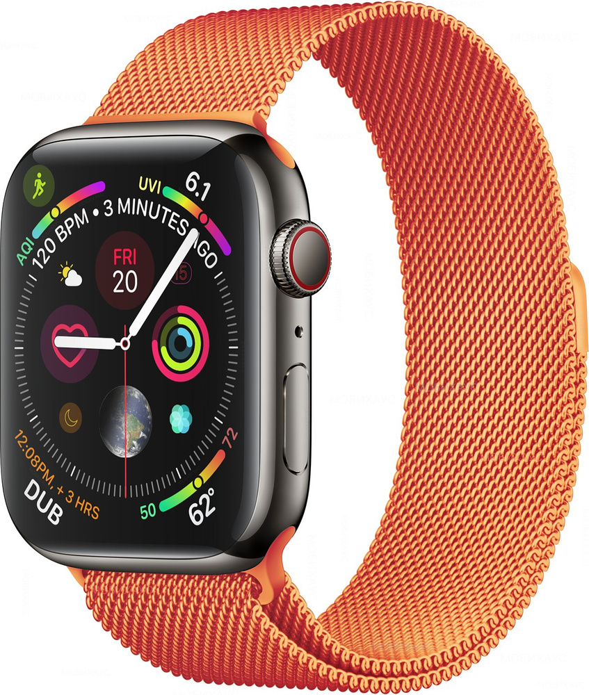 Миланская петля ремешок на Apple Watch в корпусах 42-44-45 mm (любой версии), цвет Оранжево-коралловый, #1