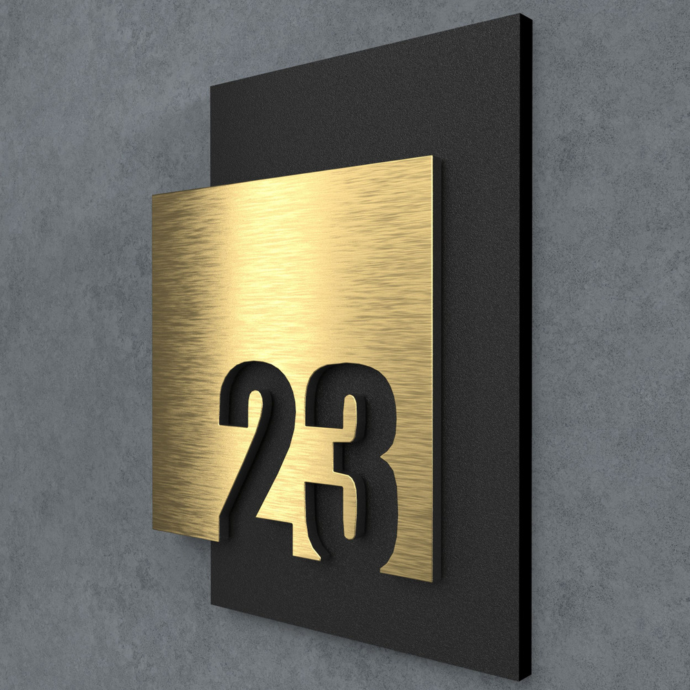 Цифры на дверь квартиры, табличка самоклеящаяся номер 23, 15х12см, царапанное золото  #1