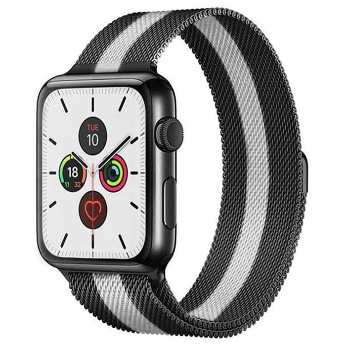Миланская петля ремешок на Apple Watch в корпусах 42-44-45 mm (любой версии), цвет Черно-белый  #1