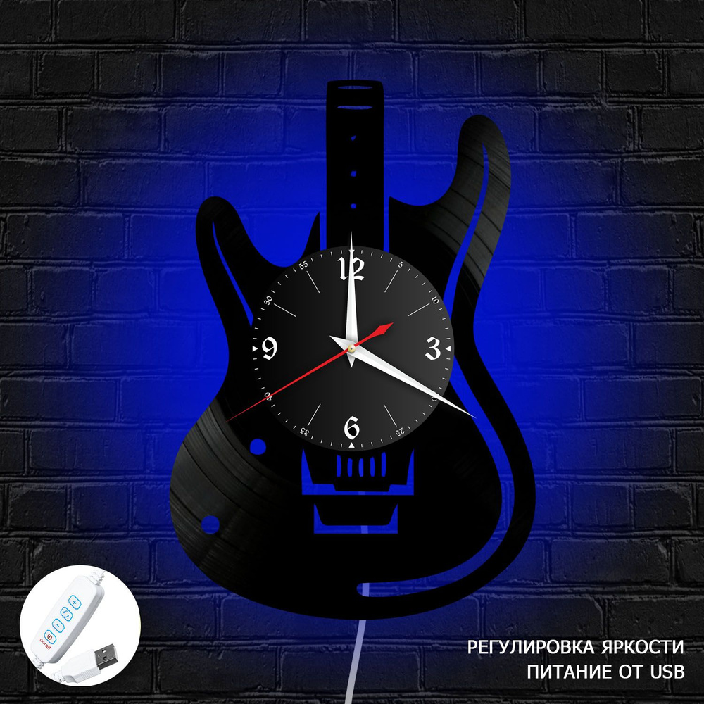 Настенные часы RedLaser "Музыка из винила с синей подсветкой, №12", 30 см  #1