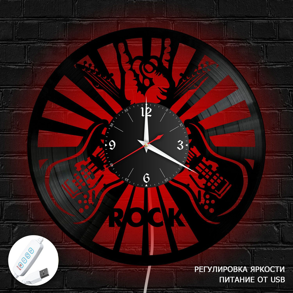 Настенные часы RedLaser "Музыка из винила с красной подсветкой, №20", 30 см  #1