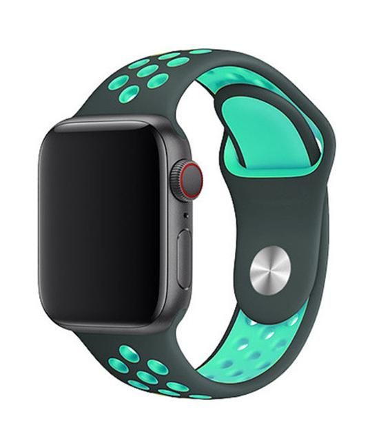 Силиконовый спортивный ремешок для Apple Watch 42/44 mm темно-синий, голубой с перфорацией  #1