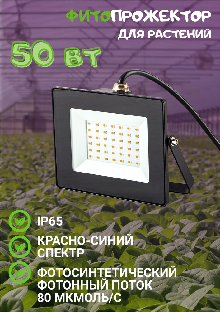 Фито прожектор для растений и рассады красно-синий спектр 50Вт, 220V, IP65. VKL electric  #1