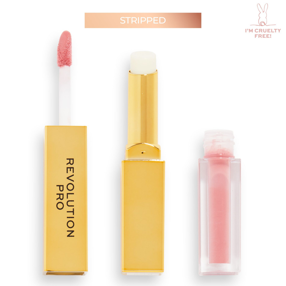 REVOLUTION PRO жидкая помада и бальзам для губ SUPREME STAY 24H LIP DUO: оттенок Stripped, матовая, стойкая, #1